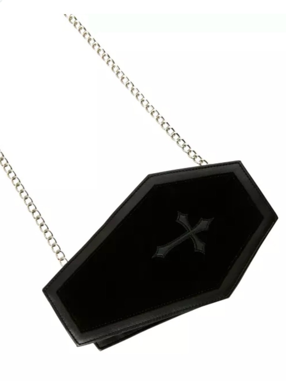 Black Coffin-Shaped Cross Accent Chain purse Bag